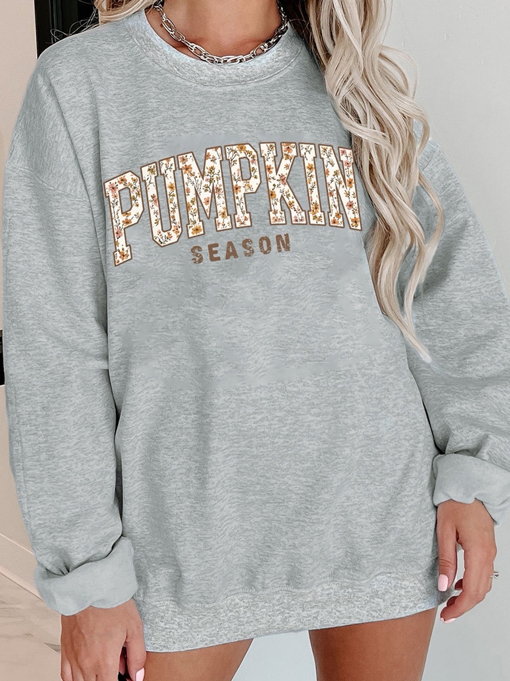 🎃 Hello Punkin’ Pumpkin Season Graphic Oversized Sweatshirt - Light Gray